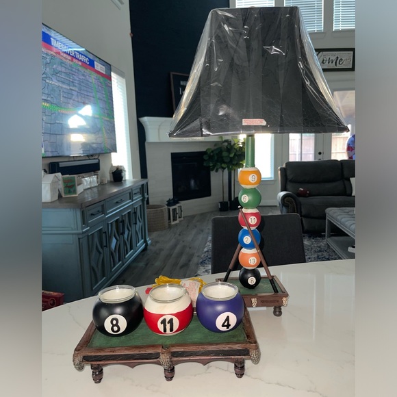 Vintage Orion’s Billiards Pool Ball Lamp & Set of‎ 3 Pool Ball Candle Holder New